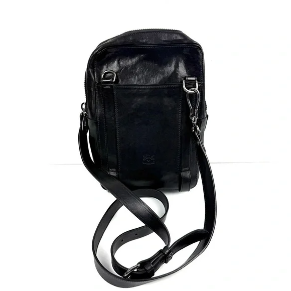 IL Bisonte‎ Crossbody Saddle Bag Black Italian Leather Handbag Purse Made Italy - Picture 2 of 16